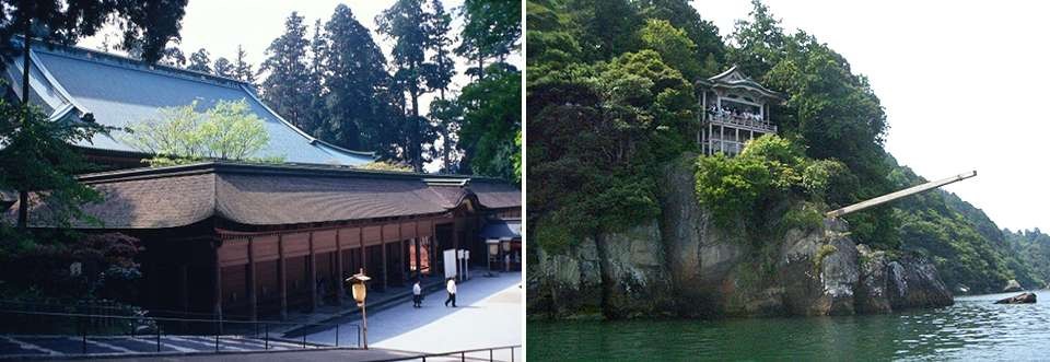 左：延暦寺根本中堂/右：伊崎寺