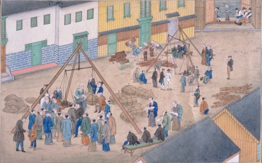 川原慶賀筆「唐欄館絵巻」商品計量図