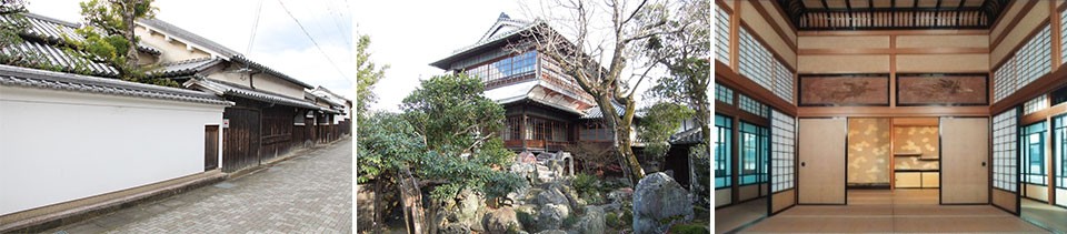 左：伝統的な町並み/中：御風楼/右：御風楼三階内部