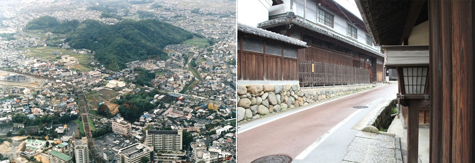 左：国史跡　烏帽子形城跡/右：高野街道