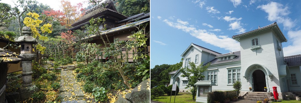 左：田淵氏庭園／右：旧日本専売公社赤穂支局（赤穂塩務局）事務所