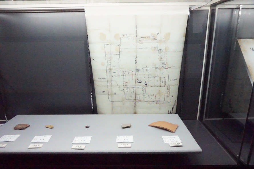 杉谷渡辺屋敷図と、屋敷からの出土品