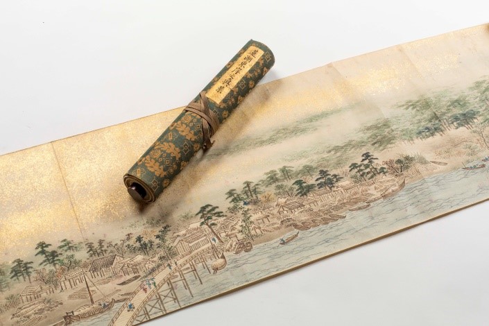 紙本著色蓮湖真景之図