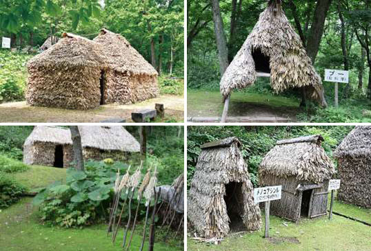 チセ(家)、プ(貯蔵庫)、ヌササン(祭壇)、アシンル(男性用トイレ) メノコル(女性用トイレ)