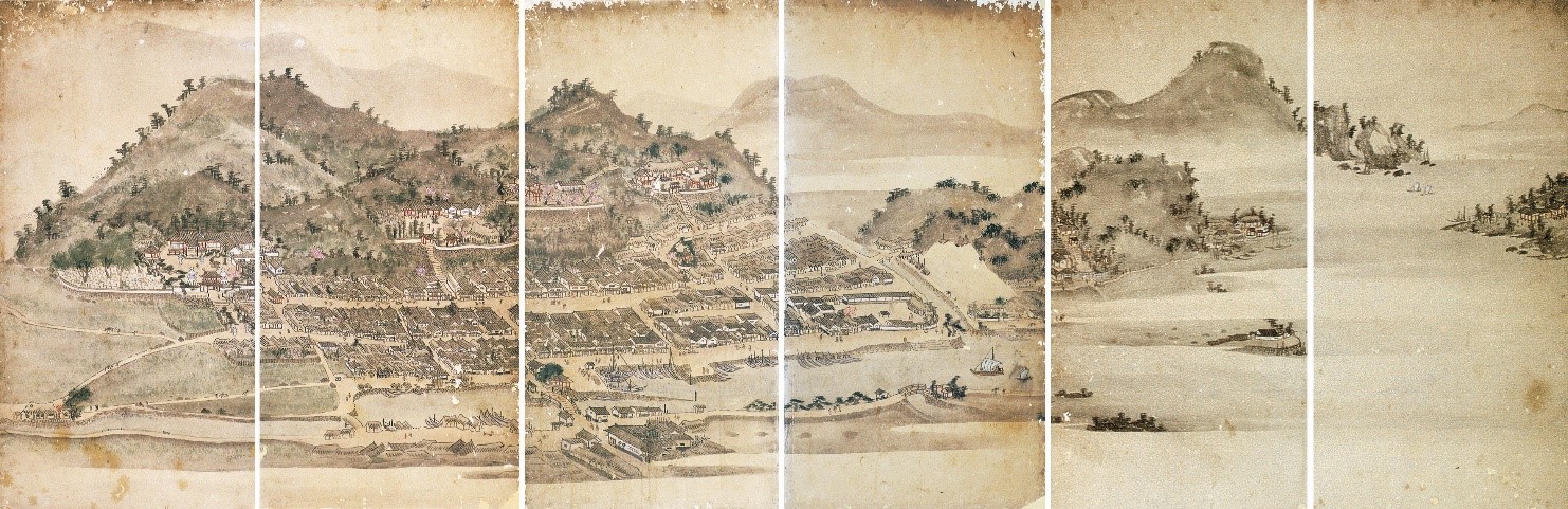 紙本著色竹原絵屏風