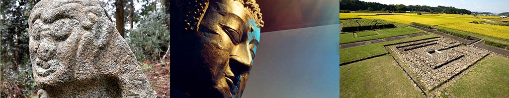 左から「高取城跡猿石」、「飛鳥大仏」、「飛鳥宮跡」