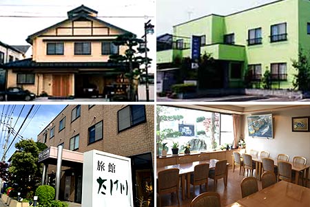 左上：みなとや旅館　右上：いそべ旅館　下：旅館たけ川