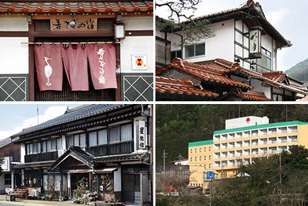 左上：若さぎの宿　右上：明月　左下：星旅館　右下：津和野ホテル